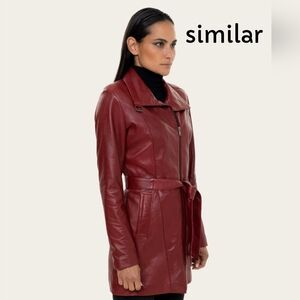 ELENA by FERME* red leather trench button front 2pkt white accent stitching sz M